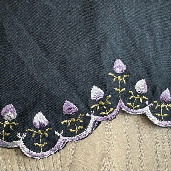 Vtg B. Moss Sz 14 Silk Blend  Black Purple Floral Embroidered Skirt Scallop Hem - Picture 4 of 8